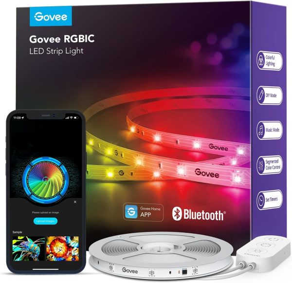 Govee RGBIC LED Strip Lights, 32.8ft Smart LED Lights for Bedroom, Bluetooth LED Lights APP Control, DIY Multiple Colors on One Line, Color Changing LED Strip Lighting Music Sync, Christmas Decor
