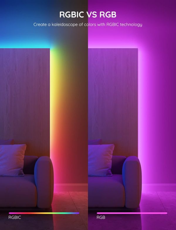 Govee RGBIC LED Strip Lights, 32.8ft Smart LED Lights for Bedroom, Bluetooth LED Lights APP Control, DIY Multiple Colors on One Line, Color Changing LED Strip Lighting Music Sync, Christmas Decor - Image 4