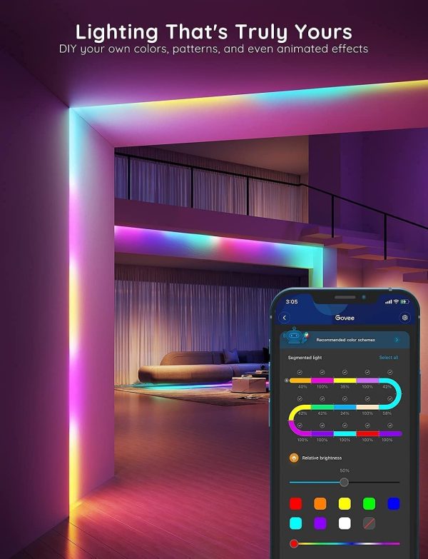Govee RGBIC LED Strip Lights, 32.8ft Smart LED Lights for Bedroom, Bluetooth LED Lights APP Control, DIY Multiple Colors on One Line, Color Changing LED Strip Lighting Music Sync, Christmas Decor - Image 8